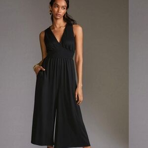 Anthropologie brand HUTCH sleeveless V Neck Black Wide Leg Jumpsuit Size Large